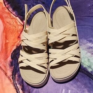 CROCS Women's Cream Strappy Sandals